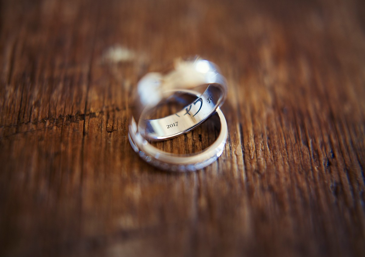 wedding rings on table