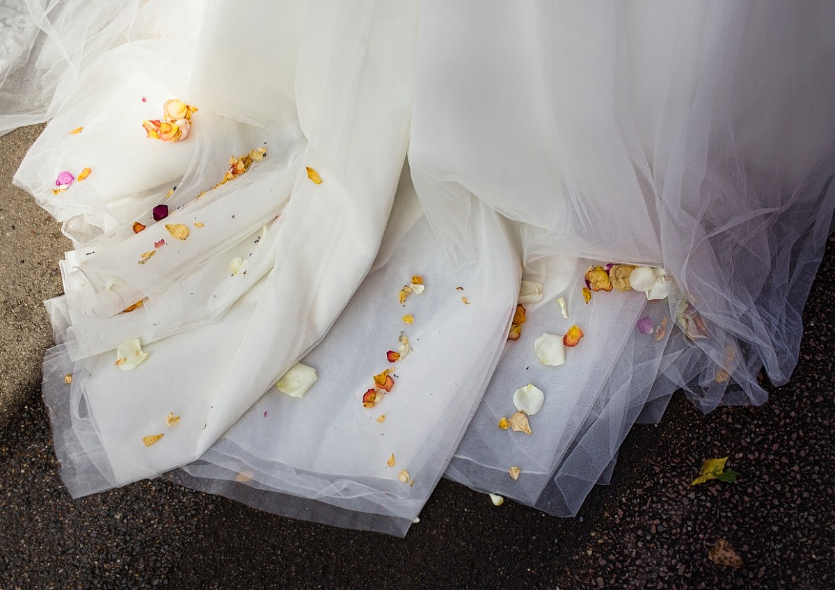 flowers on wedding dress