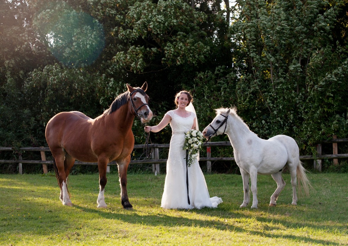 bride withher favorite horses